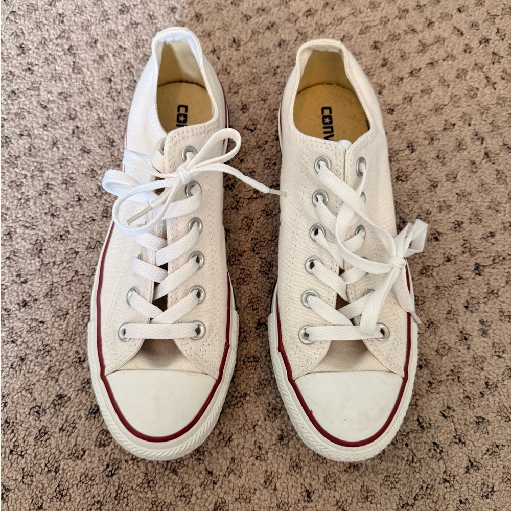 Converse White Canvas Low Top Sneakers with Red Stripe